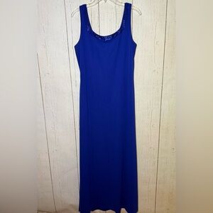 Alex Evenings Royal Blue Purple Beaded Scoop Neck Sleeveless Maxi Dress Size 14